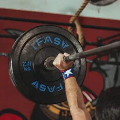 SimpleL Olympic Barbell Black Rubber Bumper Plates Set – 340LBs Total