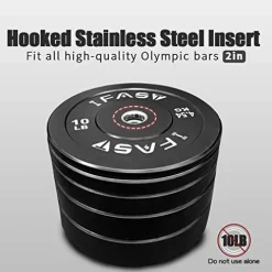 SimpleL Olympic Barbell Black Rubber Bumper Plates Set 230LBs Total
