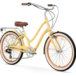 sixthreezero EVRYjourney Women’s 7-Speed Hybrid Cruiser Bicycle Cream w/Brown Seat/Grips