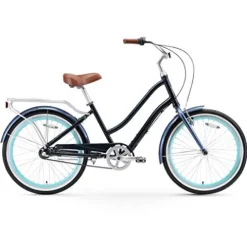 sixthreezero EVRYjourney Women’s 7-Speed Step-Through Hybrid Cruiser Bicycle Navy w/Brown Seat/Grips