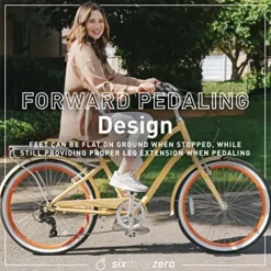 sixthreezero EVRYjourney Women’s 7-Speed Step-Through Hybrid Cruiser Bicycle Navy w/Brown Seat/Grips