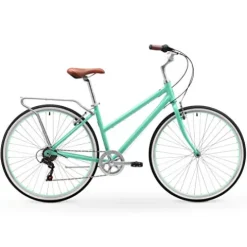 sixthreezero Explore Your Range Women’s 7-Speed Hybrid Road Bike with Rear Rack, Mint Green