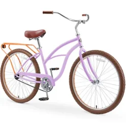 sixthreezero Women’s Beach Cruiser Bike Around The Block Lilac Ginger w/ Brown Seat/Grips