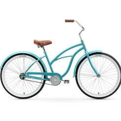 sixthreezero Women’s Single Speed Beach Cruiser Bicycle Breathe Blue w/ Brown Seat/Grips