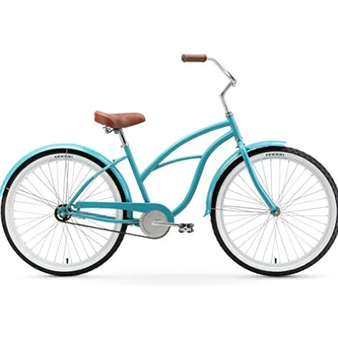 sixthreezero Women’s Single Speed Beach Cruiser Bicycle Breathe Blue w/ Brown Seat/Grips