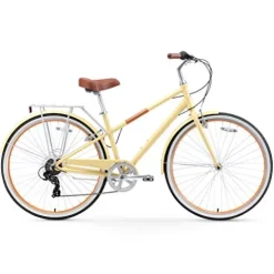 sixthreezero Women’s 7-Speed Hybrid Road Bike with Rear Rack, 28-Inch Wheels, Cream