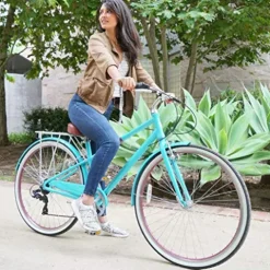 sixthreezero Women’s 7-Speed Hybrid Road Bike with Rear Rack, 28-Inch Wheels, Cream