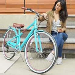 sixthreezero Women’s 7-Speed Hybrid Road Bike with Rear Rack, 28-Inch Wheels, Cream