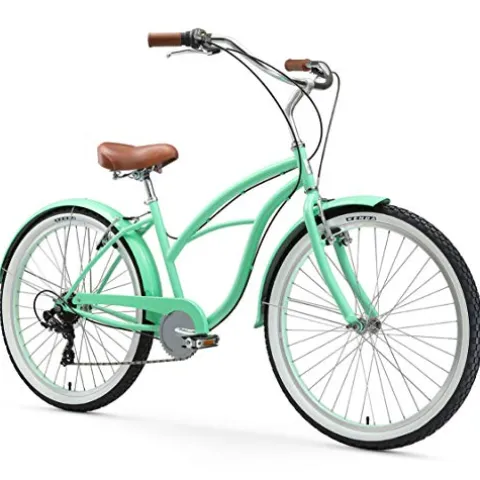 sixthreezero Women’s 7-Speed Beach Cruiser Bicycle Serenity Green with Brown Accents