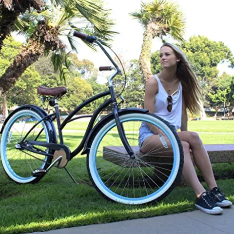 sixthreezero Women’s 7-Speed Beach Cruiser Bicycle Serenity Green with Brown Accents