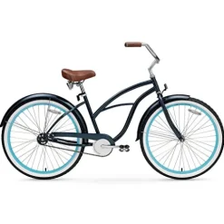 sixthreezero Women’s 1-Speed 26-Inch Beach Cruiser Bicycle Classic Dark Blue with Brown Seat/Grips