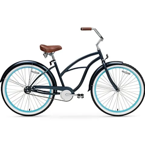 sixthreezero Women’s 1-Speed 26-Inch Beach Cruiser Bicycle Classic Dark Blue with Brown Seat/Grips