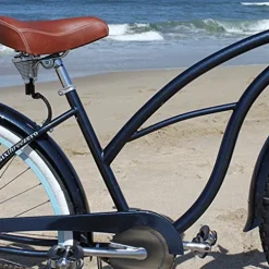 sixthreezero Women’s 1-Speed 26-Inch Beach Cruiser Bicycle Classic Dark Blue with Brown Seat/Grips
