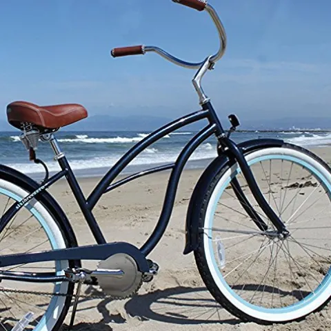 sixthreezero Women’s 1-Speed 26-Inch Beach Cruiser Bicycle Classic Dark Blue with Brown Seat/Grips