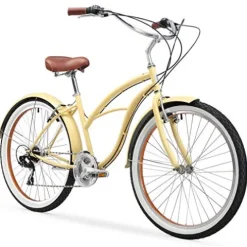 sixthreezero Women’s 21-Speed Beach Cruiser Bicycle Cream w/ Brown Seat/Grips