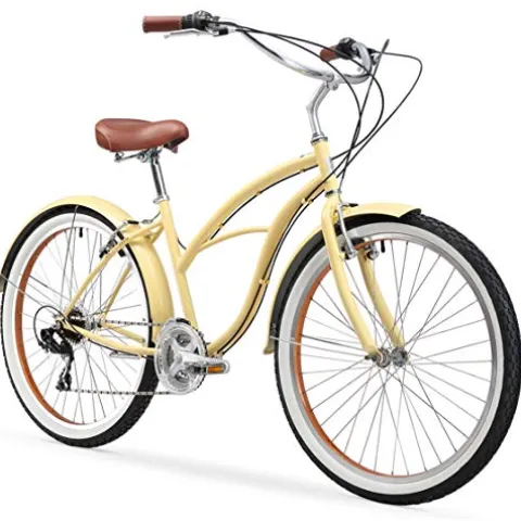 sixthreezero Women’s 21-Speed Beach Cruiser Bicycle Cream w/ Brown Seat/Grips