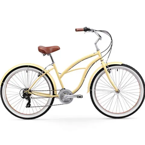 sixthreezero Women’s 21-Speed Beach Cruiser Bicycle Cream w/ Brown Seat/Grips