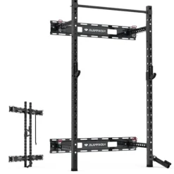 SkiPack Folding Squat Rack Wall Mounted with Weight Bench Black