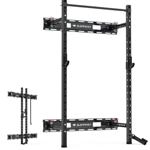 SkiPack Folding Squat Rack Wall Mounted with Weight Bench Black