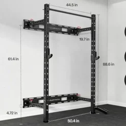 SkiPack Folding Squat Rack Wall Mounted with Weight Bench Black
