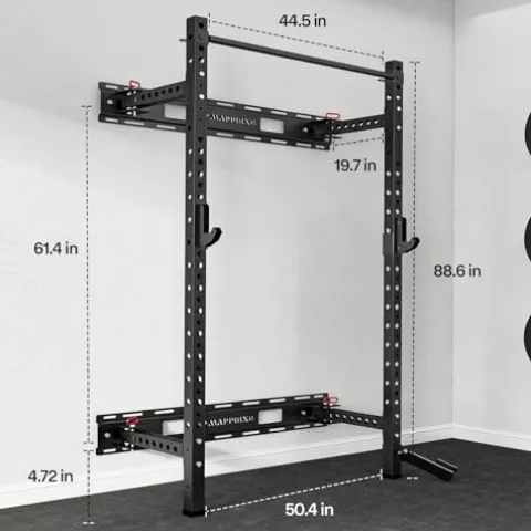 SkiPack Folding Squat Rack Wall Mounted with Weight Bench Black
