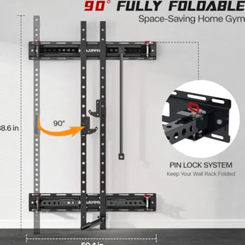 SkiPack Folding Squat Rack Wall Mounted with Weight Bench Black