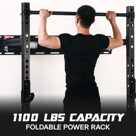 SkiPack Folding Squat Rack Wall Mounted with Weight Bench Black