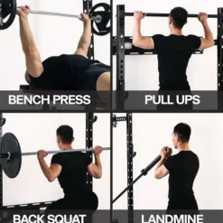 SkiPack Folding Squat Rack Wall Mounted with Weight Bench Black