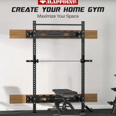 SkiPack Folding Squat Rack Wall Mounted with Weight Bench Black