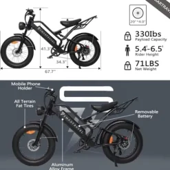 SMARTRAVEL DK400 Electric Bike for Adults 1200W Motor 48V/17.5Ah Black