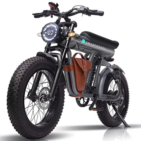 SMARTRAVEL Electric Bike with 1200W Brushless Motor, 32MPH, 20Ah Removable Battery, 20″ Fat Tire, Front/Rear Turn Signals, Travel Bag, Matte Black