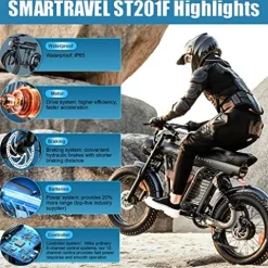 SMARTRAVEL Electric Bike with 1200W Brushless Motor, 32MPH, 20Ah Removable Battery, 20″ Fat Tire, Front/Rear Turn Signals, Travel Bag, Matte Black