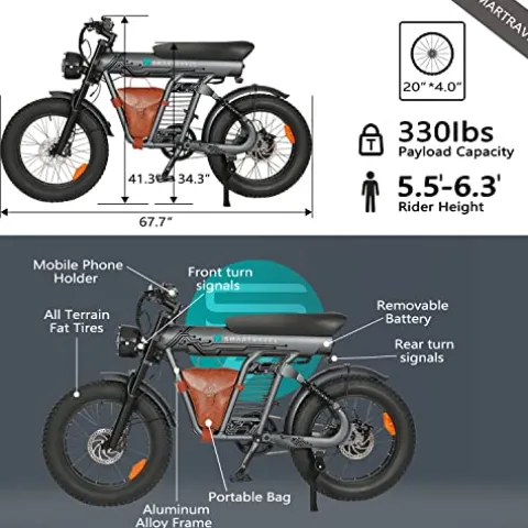 SMARTRAVEL Electric Bike for Adults, 1200W Brushless Motor, 48V/20Ah, 20”x4.0 Fat Tire, 32MPH, Old Version