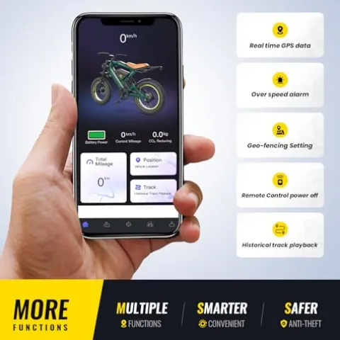 SMARTRAVEL Electric Bike 1200W Brushless Motor 32 MPH 20Ah Removable Battery 30 Miles Range 7 Speed GPS Tracker with APP Control 20″ Fat Tire Ebike for Adults ST202 Green