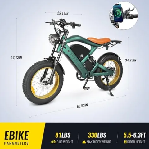 SMARTRAVEL Electric Bike 1200W Brushless Motor 32 MPH 20Ah Removable Battery 30 Miles Range 7 Speed GPS Tracker with APP Control 20″ Fat Tire Ebike for Adults ST202 Green