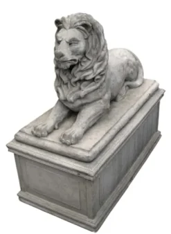 Solid Rock Stoneworks Museum Lion Concrete Statue 30″ Tall Gray