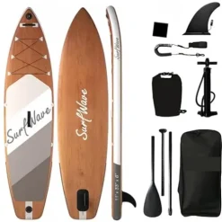 Spaboy Inflatable Stand-Up Surfboard Wood Grain Brown