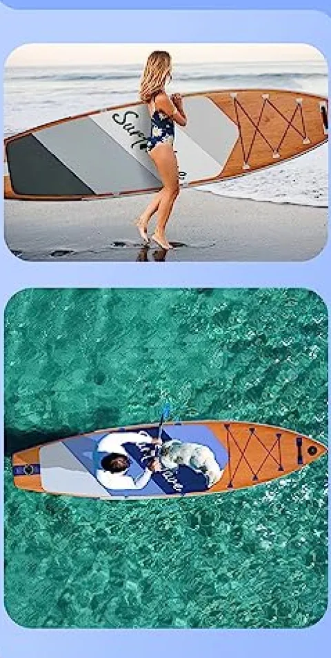 Spaboy Inflatable Stand-Up Surfboard Wood Grain Brown