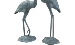 SPI Weathered Gray Finish Heron Pair Garden Sculpture Bronze