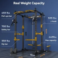 Sportsroyals Power Cage Multi-Function Power Rack with Adjustable Cable Crossover System Black