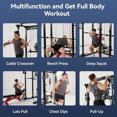 Sportsroyals Power Cage Multi-Function Power Rack with Adjustable Cable Crossover System Black