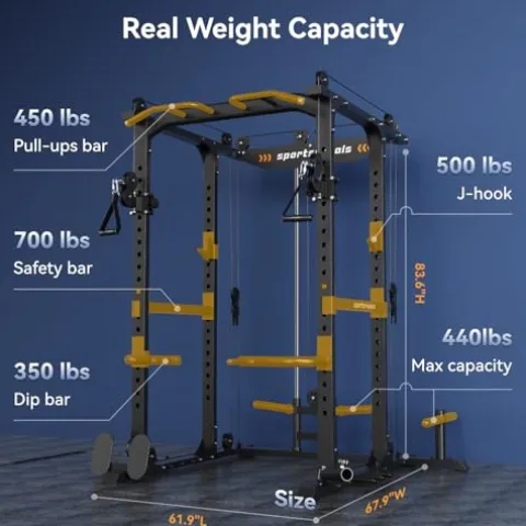 Sportsroyals Power Cage Multi-Function Power Rack with Adjustable Cable Crossover System Grey