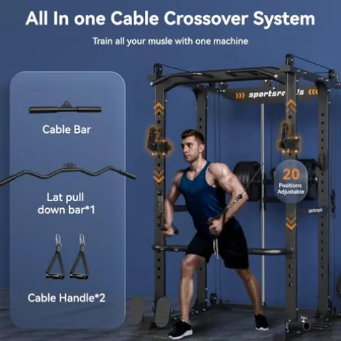 Sportsroyals Power Cage Multi-Function Power Rack with Adjustable Cable Crossover System Grey