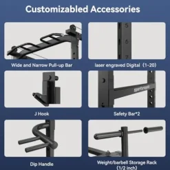 Sportsroyals Power Cage Multi-Function Power Rack with Adjustable Cable Crossover System Grey