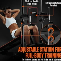 SQUATZ Pull-Up Workout Station with Bench Black