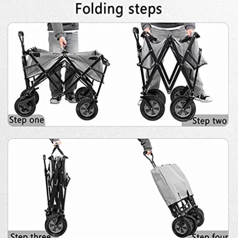 5sssallefaa Folding Utility Wagon 4-Wheeled Outdoor Cart with Brake 100KG Load Capacity
