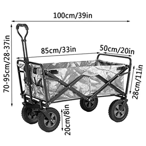 5sssallefaa Folding Utility Wagon 4-Wheeled Outdoor Cart with Brake 100KG Load Capacity