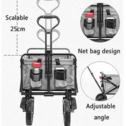 5sssallefaa Folding Utility Wagon 4-Wheeled Outdoor Cart with Brake 100KG Load Capacity