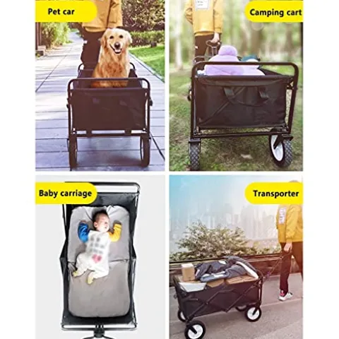 5sssallefaa Folding Utility Wagon Pull Along Cart for Outdoor Use, 60kg Load-Bearing