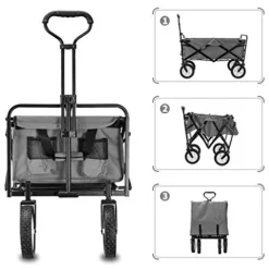 5sssallefaa Folding Wagon Portable Garden Cart 60kg Capacity Collapsible Gray